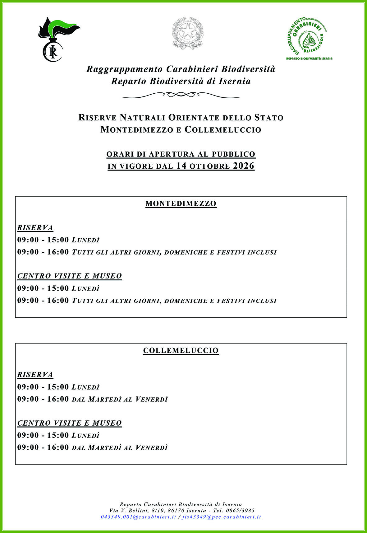 ORARI INVERNALI MaB